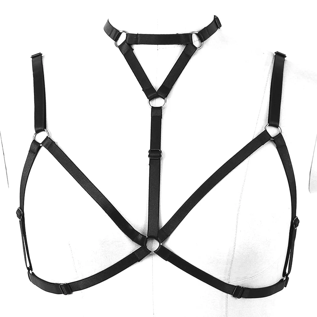 

More Red Green Black White Harness Bra Bondage Belts Cage Tops Women harness Choker harness Elastic Strap Goth Costume