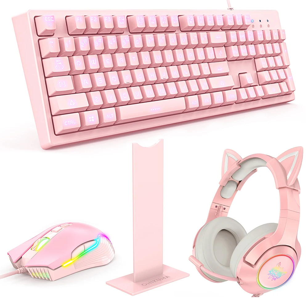 ONIKUMA K9 Pink Gaming Headphones+Mouse and keyboard Set For Kids Girl Gaming Headset With Mic & LED Light For Laptop/PC/PS4/PS5