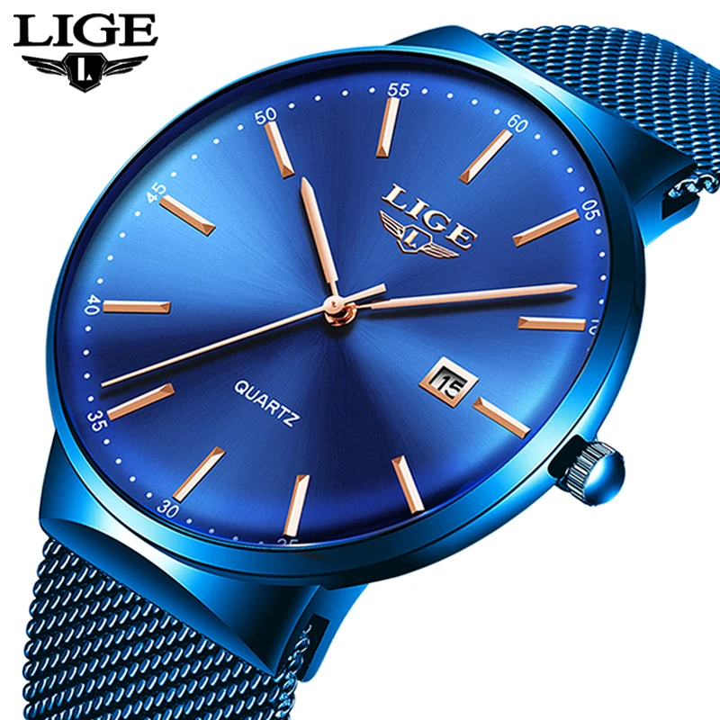 LIGE 2023 New Mens Watches Top Luxury Brand Man Fashion Blue Quartz Wrist Watch Sport Waterproof Watch For Men Relogio Masculino