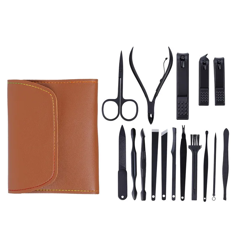 16 pieces of high -quality foldable stainless steel nail kit, professional nail repairs with PU bag