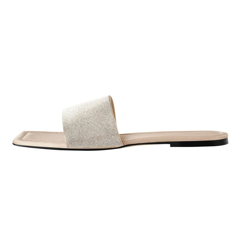 Onlymaker Women Artificial Diamond Flat Sandals Mules For Summer Big Size Sandals