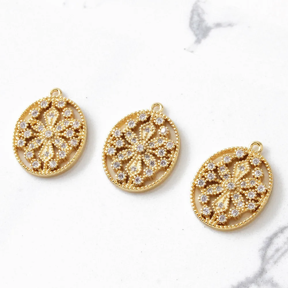 

2PCS 14k Gold Plated Jewelry Findings Making Supplies Charms Oval Zircon Pendant DIY Hand Made Copper Accessories