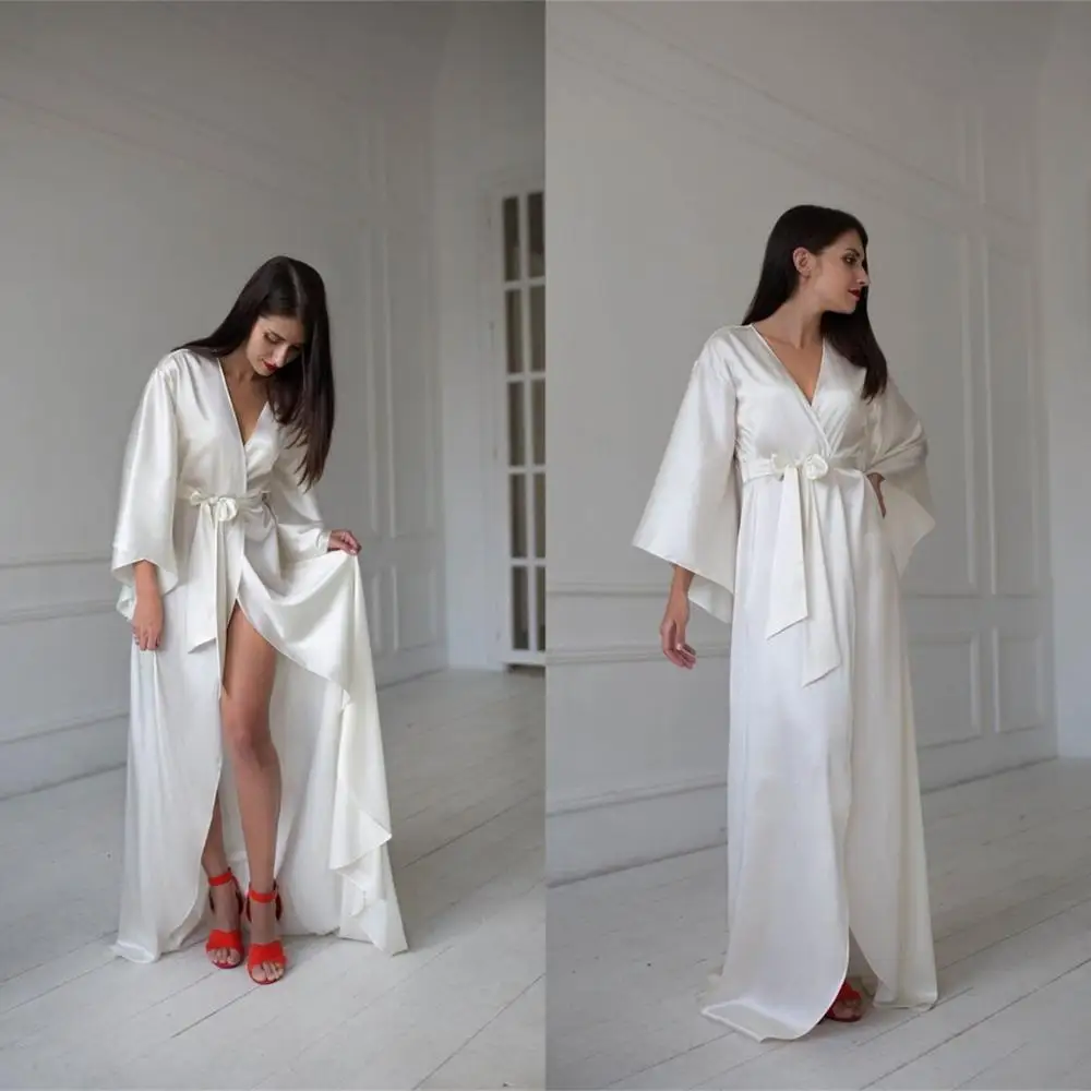 Chic Silk Satin Robe Long Sleeve Women Winter Sexy Kimono Pregnant Party Sleepwear Cheap Women Bathrobe Nightgown Robes