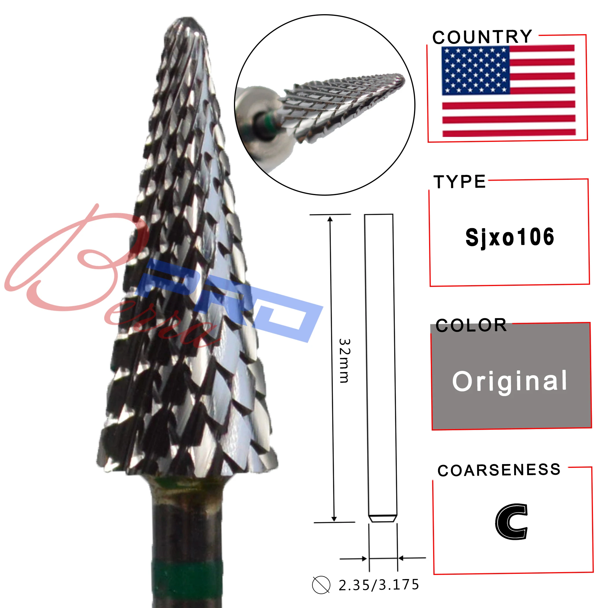 RolinStar Cone Shape Nail Drill Bit Carbide 3/32