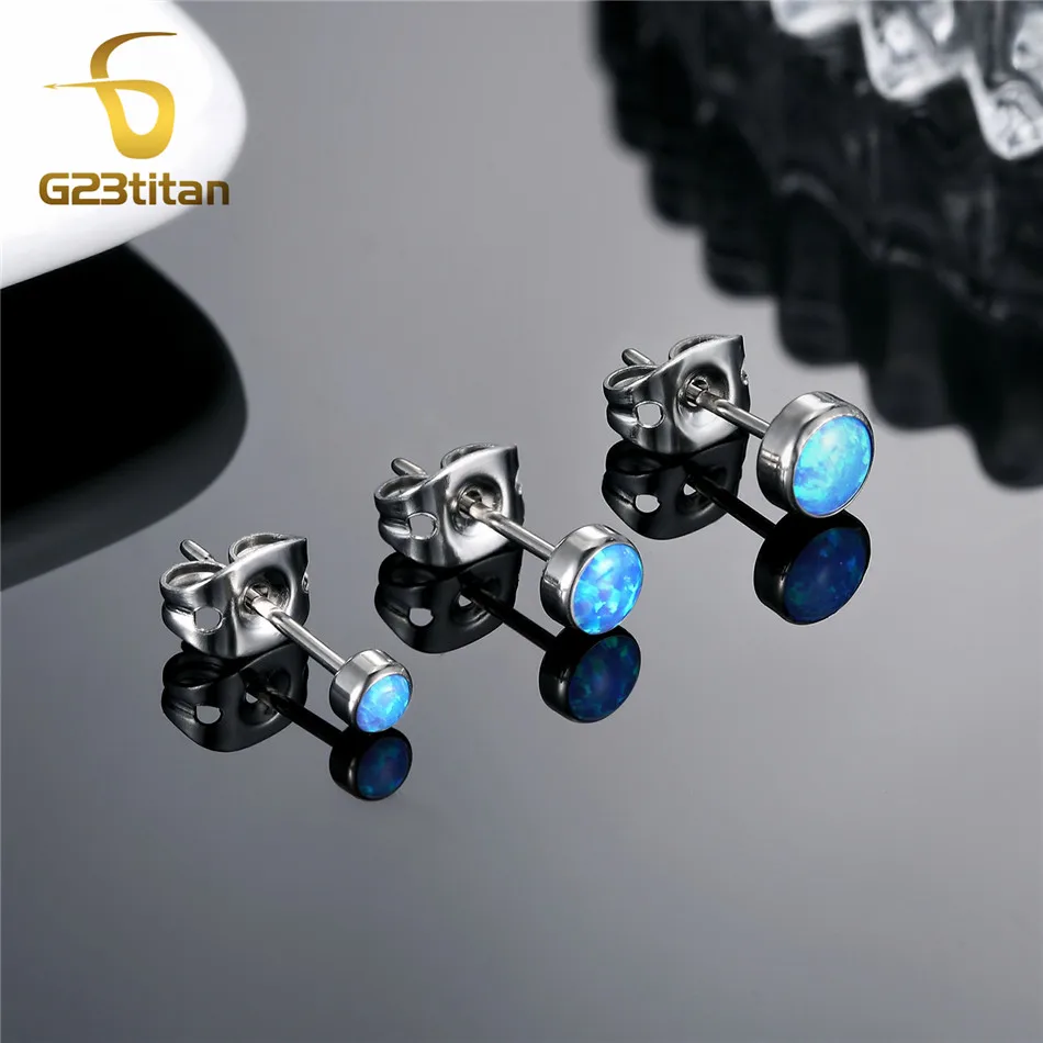 G23titan Hypoallergenic Titanium Earrings for Men Women Girls Classic Small Stud Jewelry Opal Stone Fit for First Ear Piercing