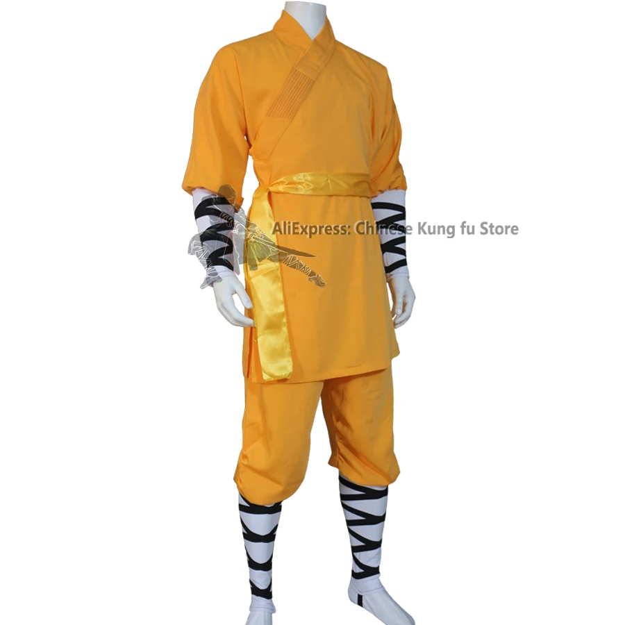 Shaolin Monk Suit Traditional Wushu Kung fu Competition Uniform Martial arts Wing Chun Robe Pants Yellow