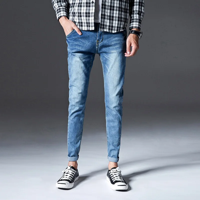 

Spring and autumn new style jeans men's European and American tooling pocket small leg jeans trousers young men's pencil pants