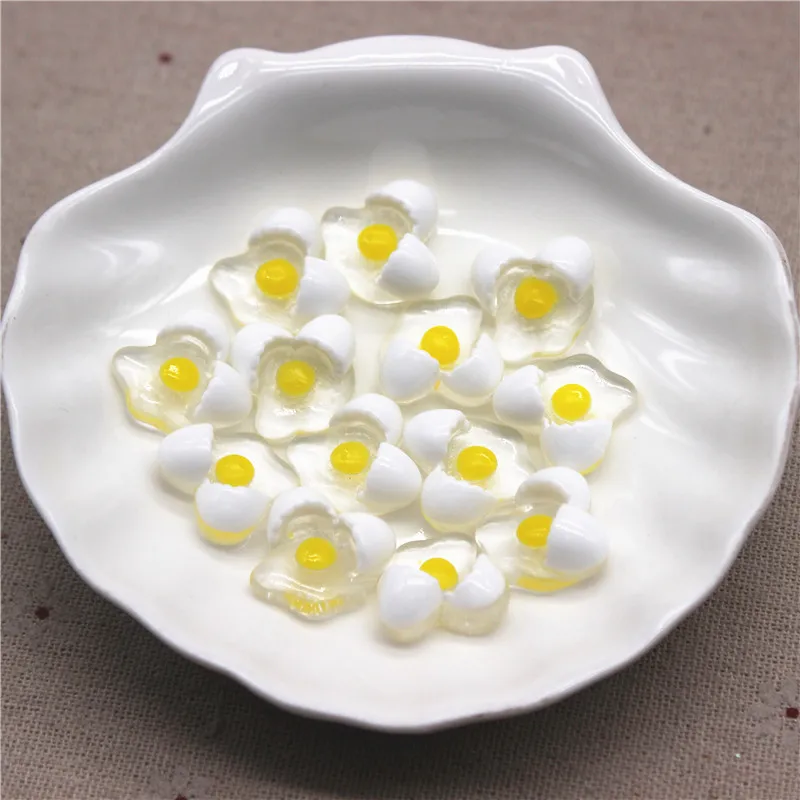 20Pcs Kawaii New Resin Poached Eggs Miniature Food Art Flatback Cabochons DIY Jewelry Craft Phone Decoration Accessories,16*17mm