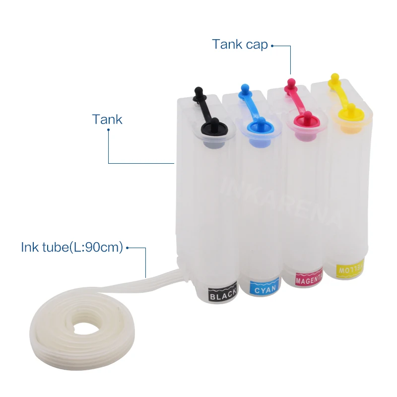 INKARENA 4 Color Ciss Ink Kit Replacement for HP 652 652XL Deskjet 1115 2135 2136 2138 3635 3636 3835 4535 Inkjet Printer Tube