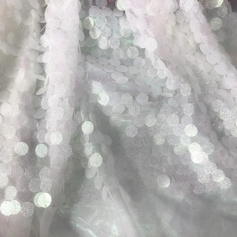 Snow Yarn Sequin Fabric Color White Sequin Fabric Fish Scales Dress Clothing Designer Fabric