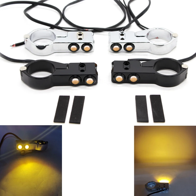 

39MM 41MM 1 Pair Motorcycle LED Turn Signal Relocation Bracket Fork Clamp Mount For Harley Sportster 883 1200 Wide Glide