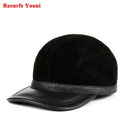 Winter Men Fur One Caps Male Genuine Leather Lamb Wool Casual Outdoor Warm Ear Protection Hats Homme Flight Trucker Casquette