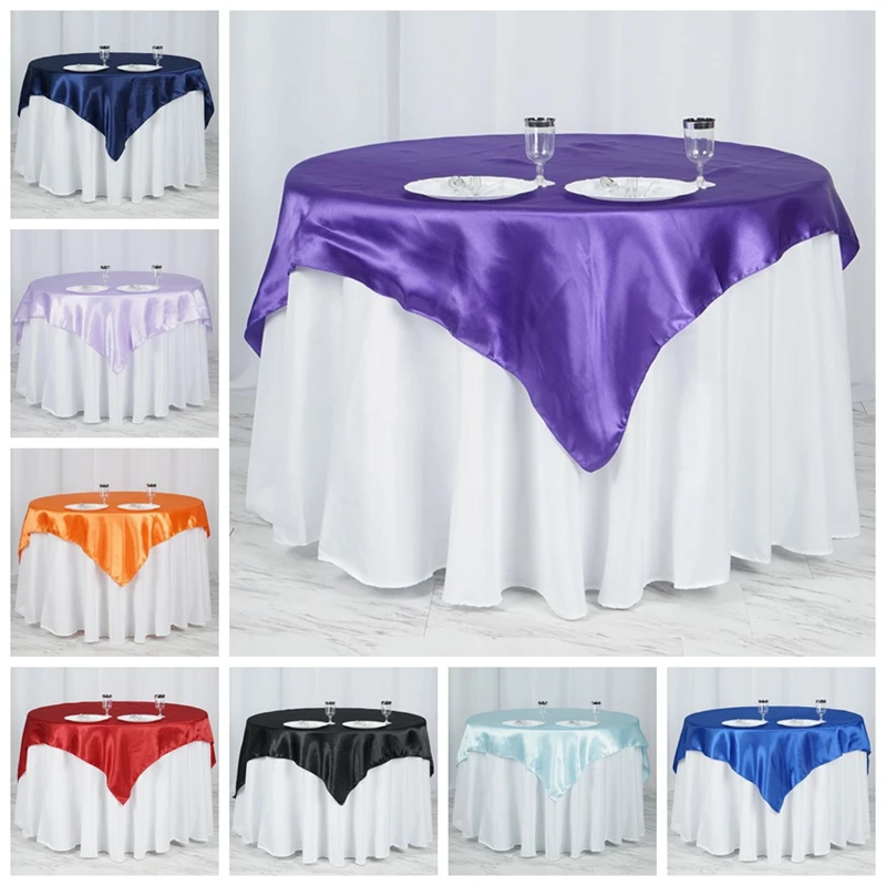 Cheap Satin Tablecloth Square Table Cloth Overlay for Wedding Party Christmas Table Cover Home Decoration