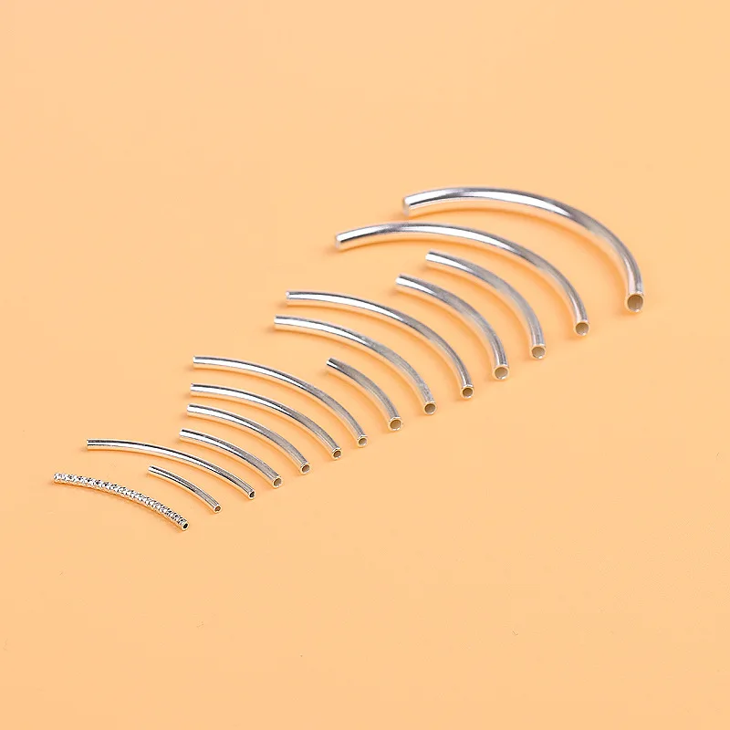 Genuine Real Pure Solid 925 Sterling Silver Curved Tube Silver Long Beads Connector Bracelet Necklace Jewelry Making Findings