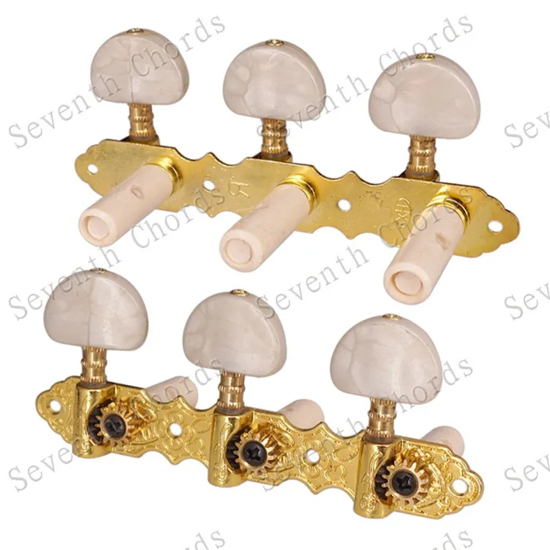 2Pcs/Set Golden Classical Guitar String Tuning Pegs Keys Tuners Machine Heads With Half Round White Pearl Tip Guitar Accessories