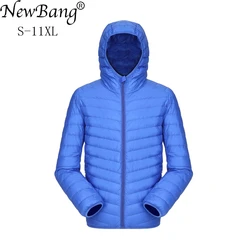 NewBang Marca 8XL 9XL 10XL degli uomini Imbottiture giacca Ultra Luce Imbottiture Uomini Giacca Leggero Della Piuma Con Cappuccio Caldo Portatile Inverno cappotto