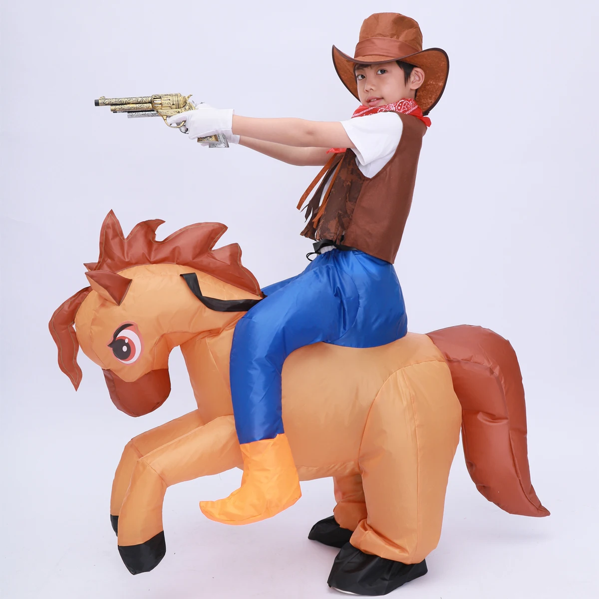 Kids Child Inflatable Horse Costume Cosplay Girls Boys Cowboy Ride Horse Funny Halloween Purim Party Inflated Garment Disfraces