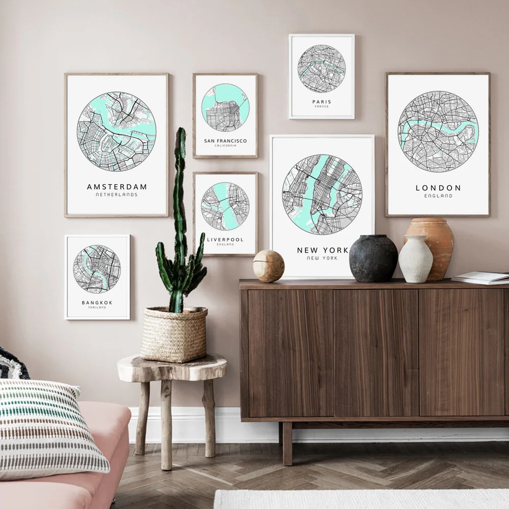 

Paris London New York Rome City Print Street Map Wall Art posters and Prints Canvas Painting Wall Pictures for Living Room Decor