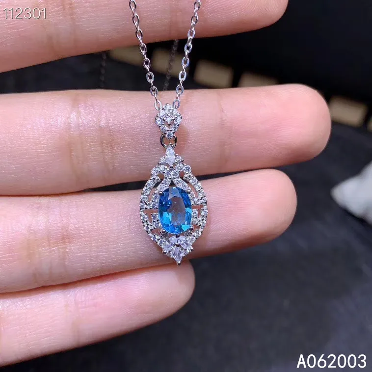 

KJJEAXCMY Fine Jewelry 925 Sterling Silver Inlaid Natural Blue Topaz Female Miss Pendant Necklace Popular Support Detection