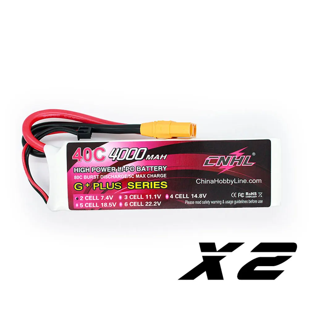 2PCS CNHL 7.4V 2S Lipo Battery 4000mAh 40C With XT90 Plug For RC Car Rock Crawlers Monster Stadium Trucks Airplane Helicopter