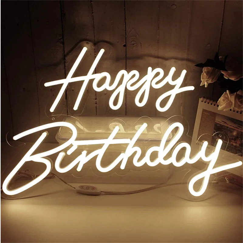 23''x 16''Happy Birthday Neon Signs Light Party Flex Transparent Acrylic Neon Light Sign Led Light Wedding Party Decoration Lamp