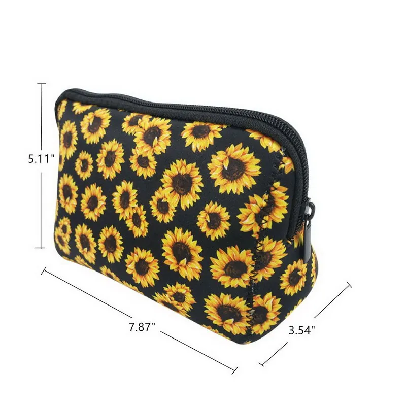 6PCS 19*13*9cm Sunflower Softball Mermaid Cosmetic Bag Large Waterproof Neoprene Zipper Travel Portable Toiletry Makeup Organize