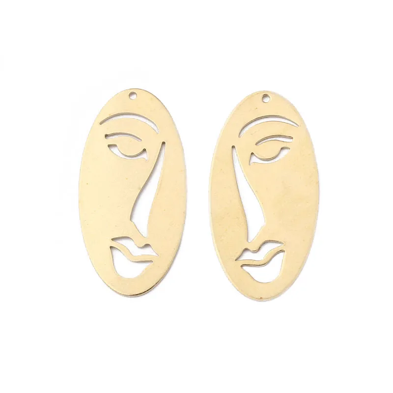 5pcs Raw Brass Oval Abstract Human Face Pattern Creativity Charms Pendant For Diy Jewelry Necklace Making Supplies