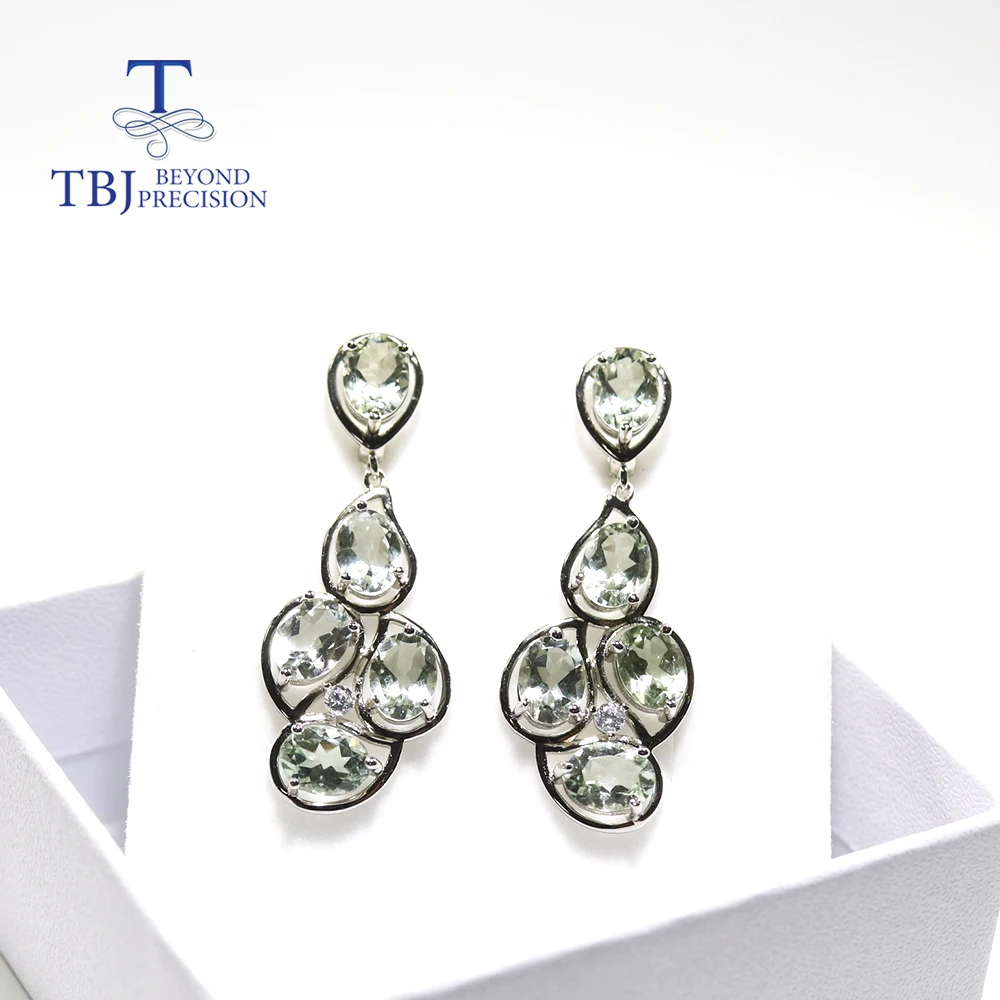 Tbj  15ct green amethyst gemstone big party clasp earring party 925 sterling luxury jewelry anniversay wedding gift for women