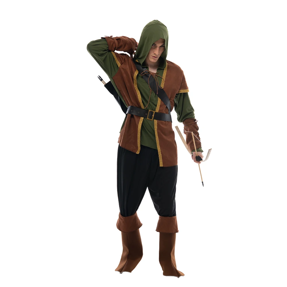 Eraspooky Vintage Forest Hunter Men's Archer Cosplay Halloween Costume For Adult Christmas Party Game Fancy Dress Quiver