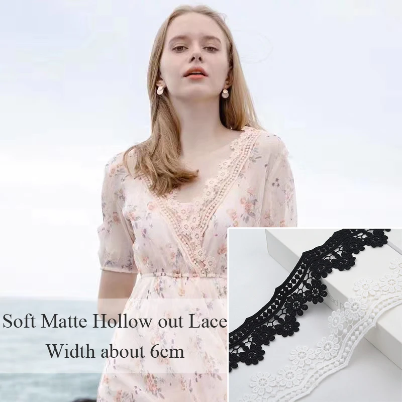 6cm width Soft matte hollow out lace Accessories neckline lace collar sewing trims Guipure Floral Dress Fabric