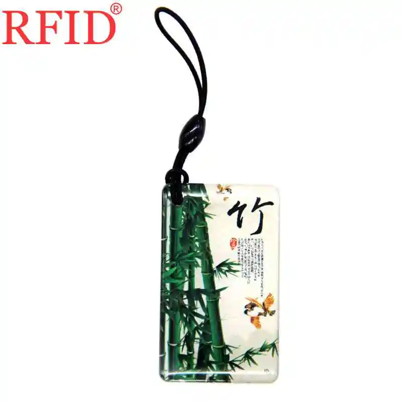 

ID 125khz EM4305 EM4205 Rewritable Writable Keyfobs RFID Dropping Glue Waterproof Bamboo Pattern Keychain Access Control Card 1