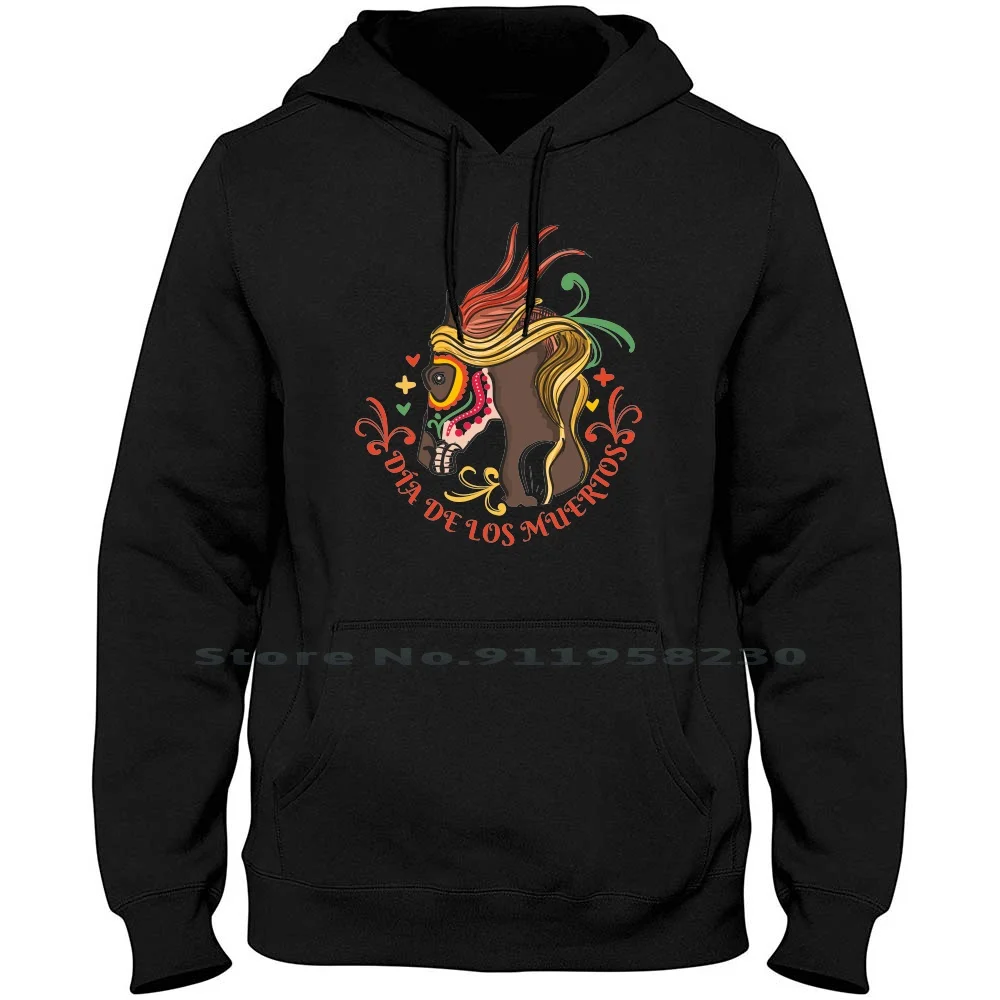 Dia De Los Muertos , Horse Men Women Hoodie Pullover Sweater 6XL Big Size Cotton Animals Horse Agent Home To Me Animals