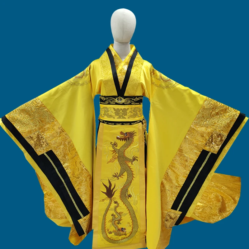 Yellow Golden Gorgeous Embroidery Female Emperor Dragon Robe Costume Hanfu for TV Play Legend of Tang Empress Wu Meiniang