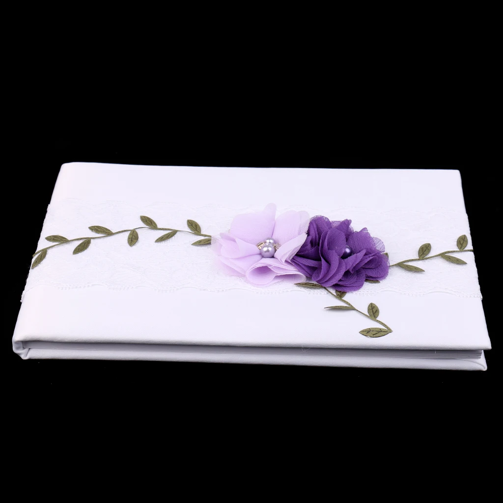 White Satin Purple Floral Wedding Guest Signing Book Signature Book Reception Desk Supplies