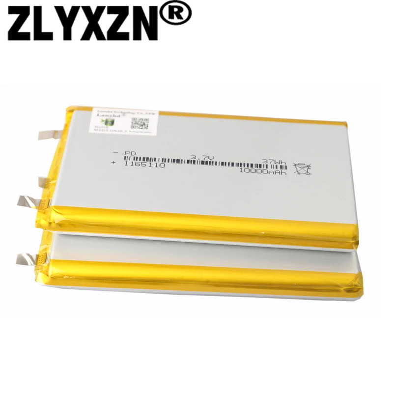 3.7V Li Polymer Battery 10000mAh 110*65*11mm Soft package battery For Power Bank Bluetooth Speakers Tablet DVD battery 1165110
