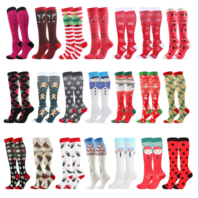 

2021 New Christmas Halloween Compression Socks Varicose Vein Socks Men's And Women's Socks Running Fitness Warm Sports Socks