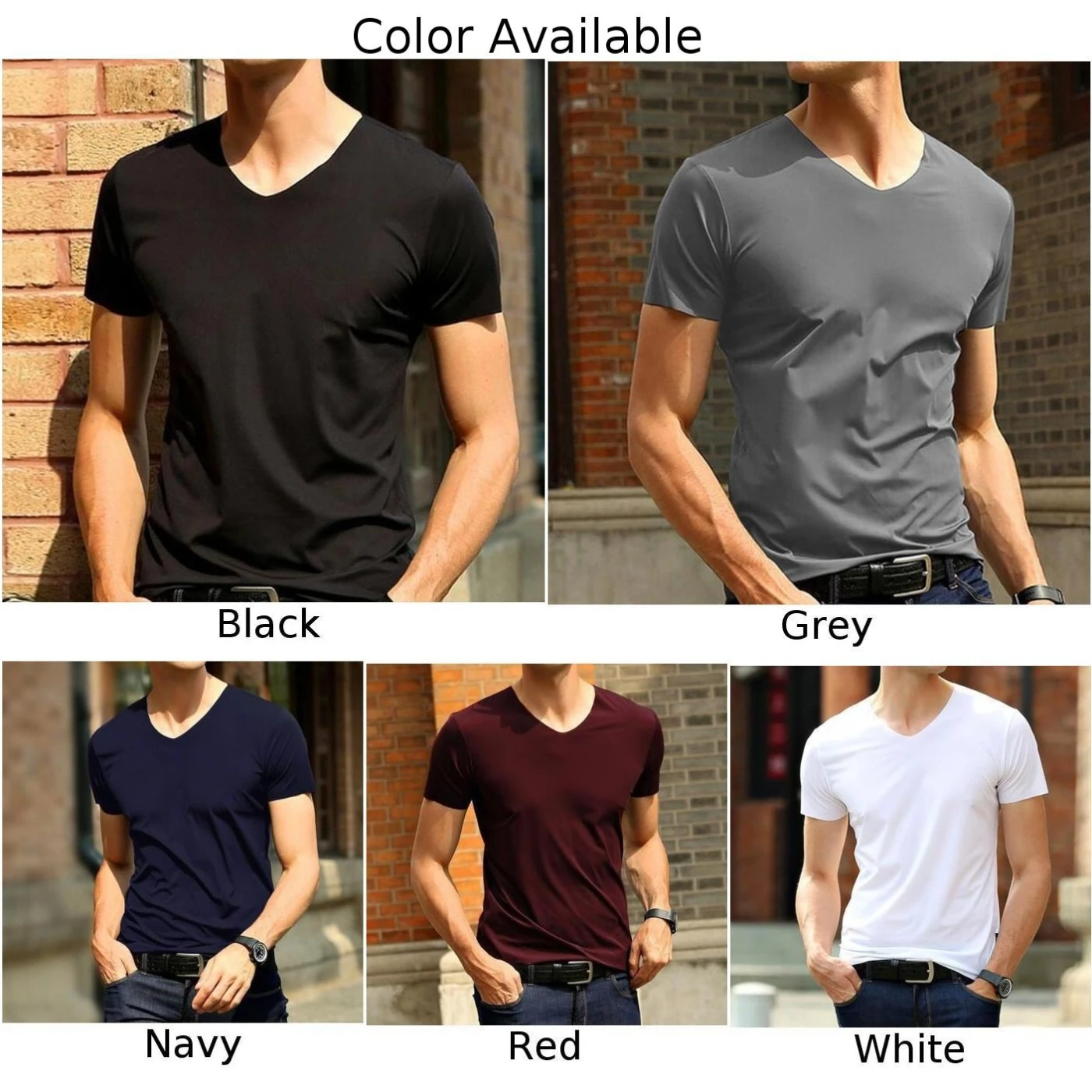 2022 Men\'s T-shirt Japan Short Sleeve Male Ice Silk Trackless T-shirt V-neck Slim Summer Pure Colors Clothing T Shirts Tops Tee