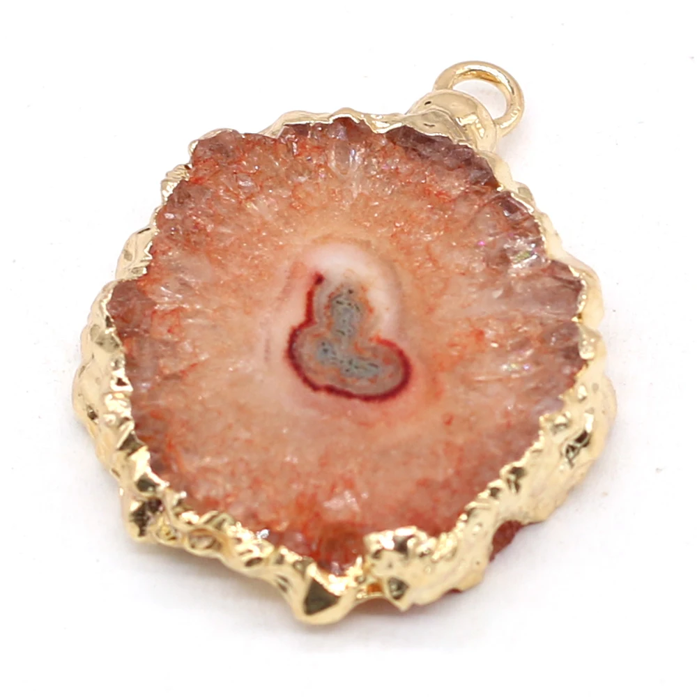 Natural Stone Druzy Pendants Gold plated Round Slice Druzy Quartzs for Jewelry Making Diy Necklace Accessories
