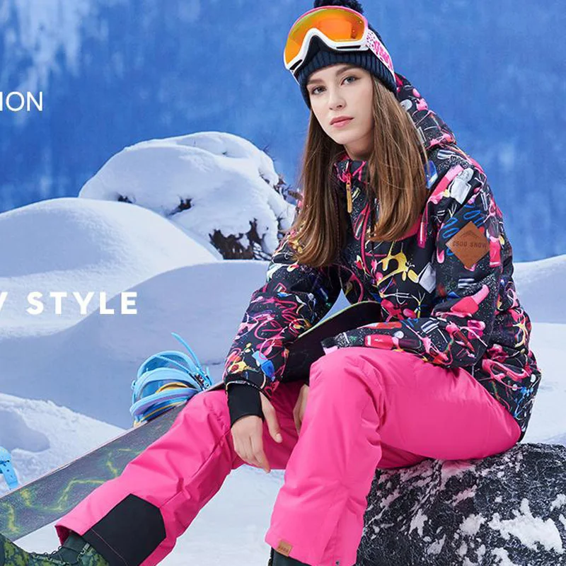 Ski Jacket and Strap Snow Pant Set for Women, Windproof Costume, Snowboarding Wear, Waterproof, High Quality, GS, 10K