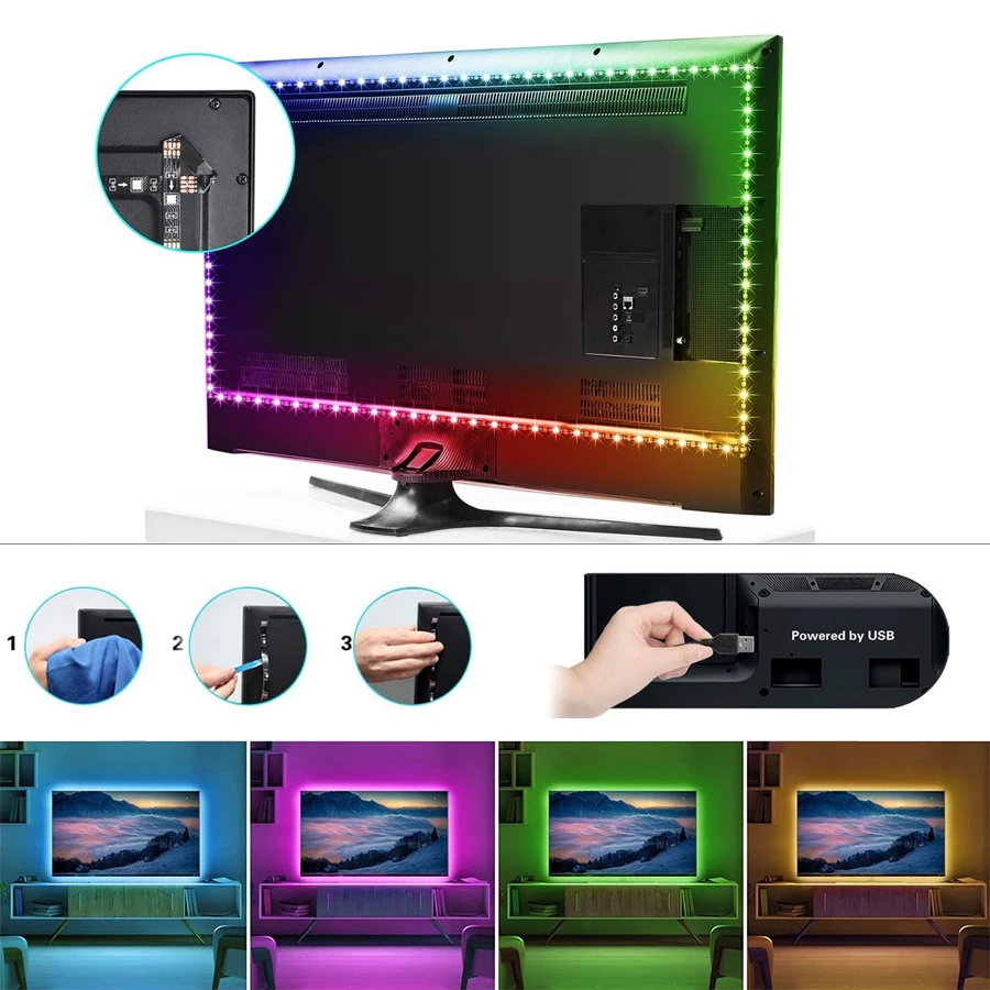 Usb\'li şerit LED ışıkları 5V 1M 2M 3M 4M esnek lamba RGB bant diyot 2835 5050 DC5V masa ekranı TV arkaplan ışığı aydınlatma bilgisayar