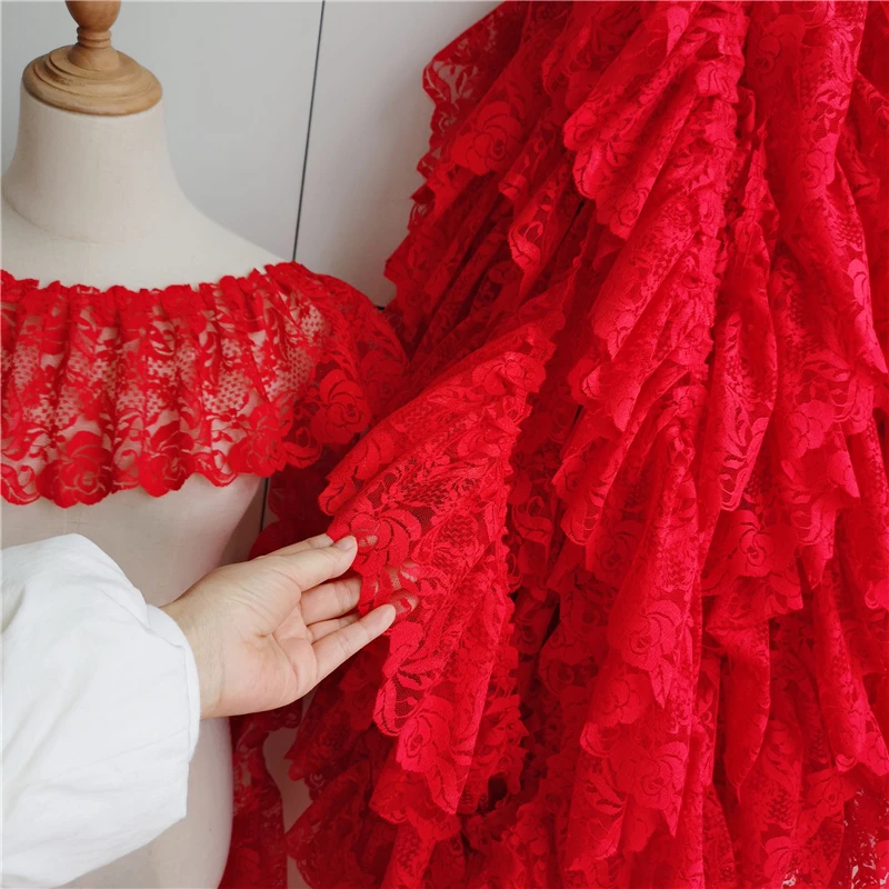 2 Meters/lot 15 Cm Wide Pink Black Red Folds Embroidered Lace Skirt Clothes Home Decoration Lace Accessories SC573