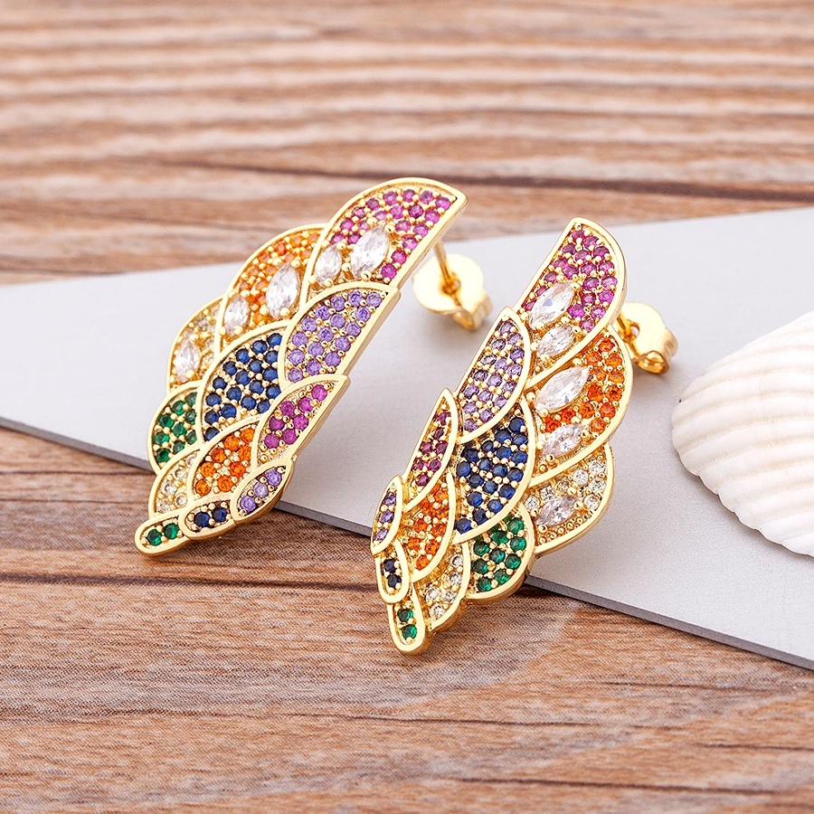 

Bohemia Classic Peacock Tail Shape Earrings Copper Zircon Crystal Fashion For Female Wedding Party Travel Earrings Jewelry Gifts