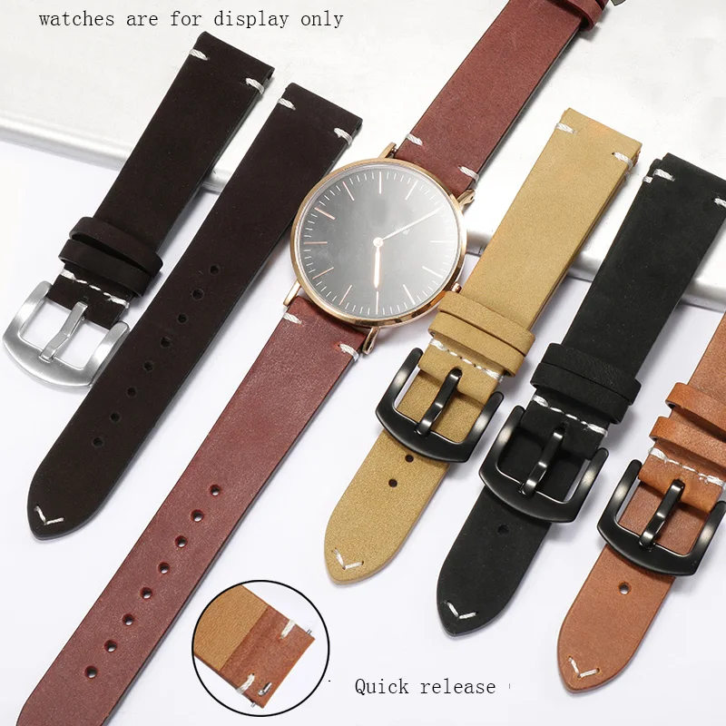 Yopo Frosted Retro Leather watchband 18mm 20mm 22mm black khaki dark brown with pin buckle strap for male's watch accessories