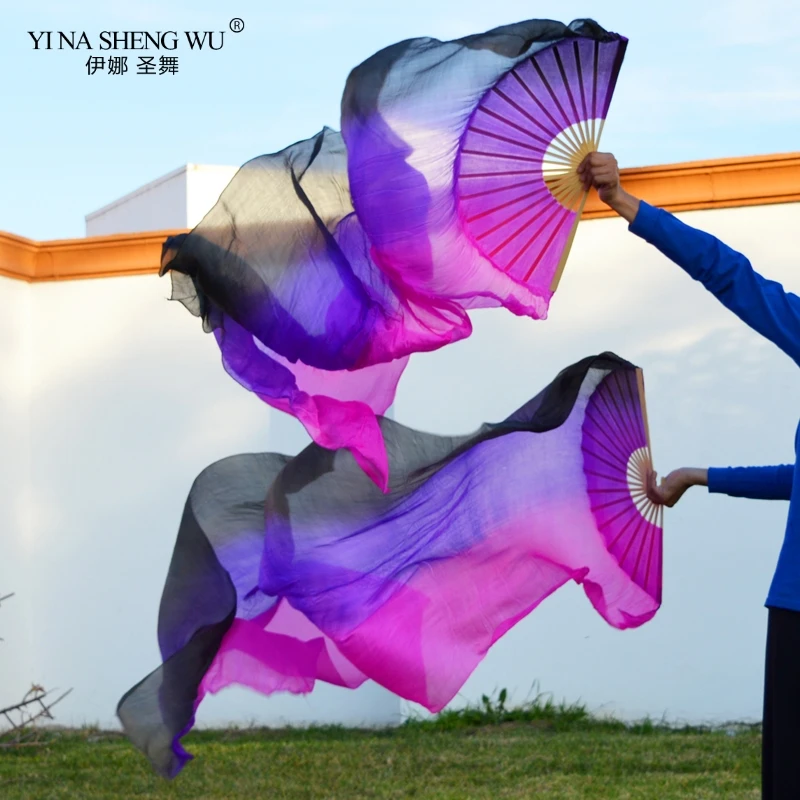 Unisex 100% Reale/Imitazione di Seta Danza Del Ventre Ventole Ventole A Mano A Mano Di Seta Tinto A Mano Danza Del Ventre Cinese di Ballo Velo ventilatore 180x90cm