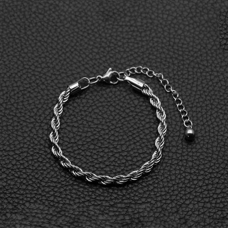 5mm Gold Black Silver Color Stainless Steel Twisted Rope Chain Bracelet Men\'s Titanium Steel Jewelry Length Drop Ship