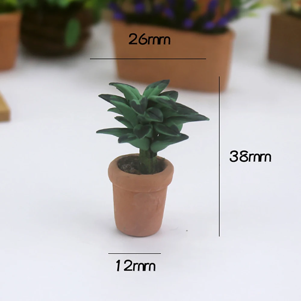 1/12 Dollhouse Miniature Accessories Mini Green Leaf Potted Plant Simulation Flower Model Toys for Doll House Decoration