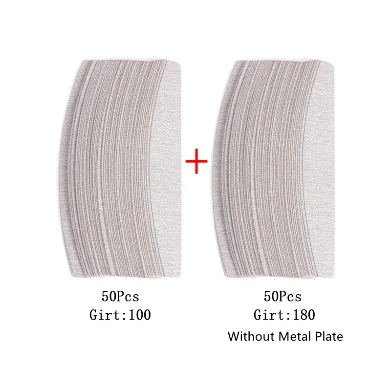 50 Stücke/100 Stücke Grau Abnehmbare Pads Mit Metallgriff Ersatz Schleifpapier Nagelfeile 100/180 Für Maniküre Schwielen entferner Puffer