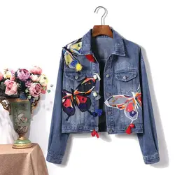 Chaqueta vaquera bordada de mariposa para mujer, abrigo corto Vintage, holgado, ropa de calle con personalidad, Tops informales Harajuku