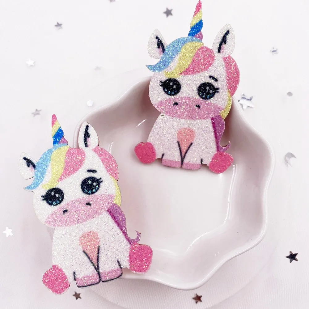 8PCS Felt Fabric Rainbow Glitter Cool  Unicorn Applique Wedding DIY Sewing Patches Hair Bow Accessories DIY Crafts