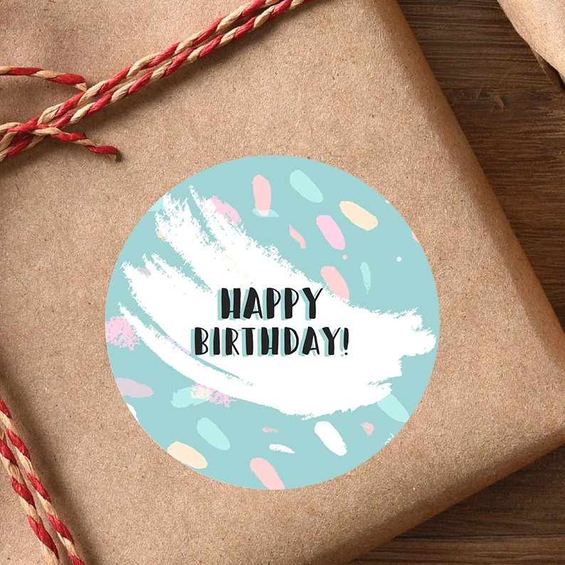 Happy Birthday Round Sticker Paper Adhesive Stickers Tape Label For Homemade Bakery Gift Seal Packaging Scrapbooking Kids Party